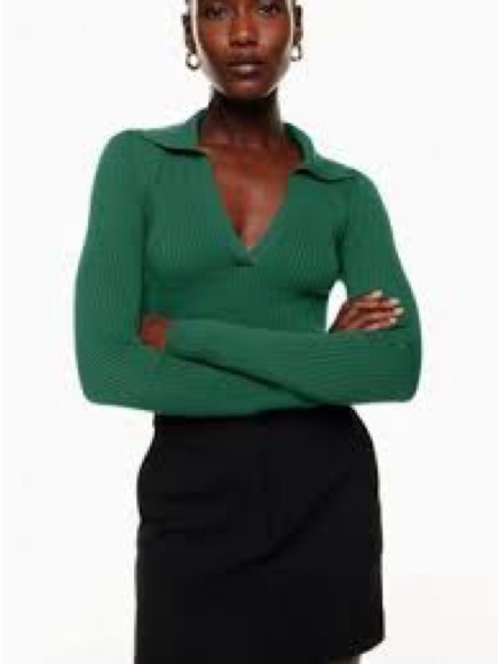 Babaton Forest Green Ribbed V-Neck Sweater970